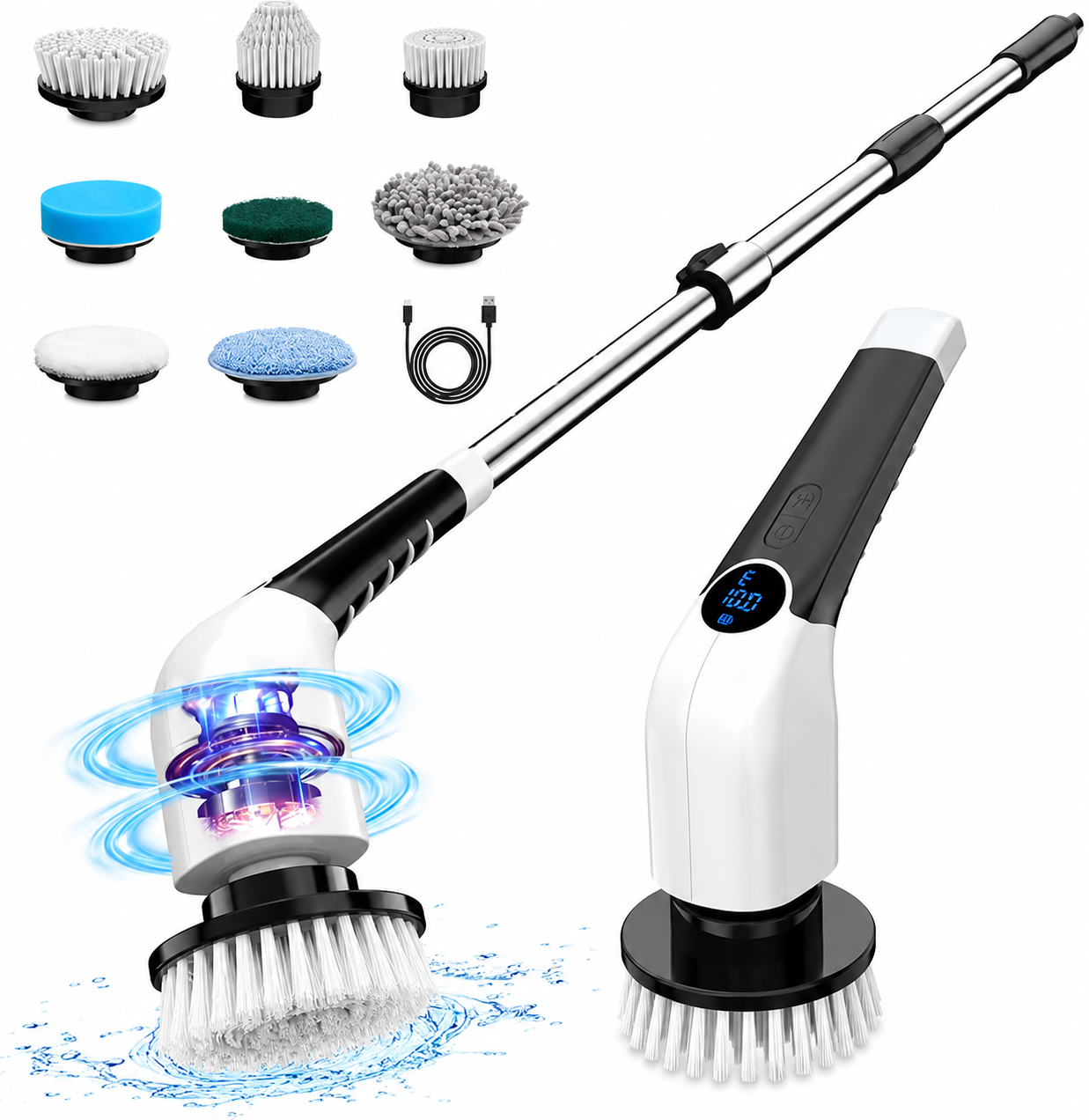 Electric Spin Scrubber with Adjustable Extension Handle