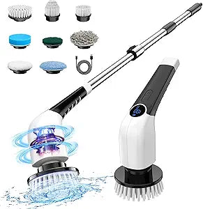 Electric Spin Scrubber with Adjustable Extension Handle — Cordless Power Scrubber with 4–8 Brush Heads for Bathroom Tiles, Grout, Kitchen, Tub & Floor Cleaning