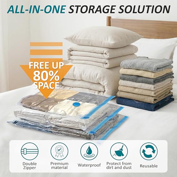 30-Pack Vacuum Storage Bags for Comforters, Blankets & Clothes — Space Saver Bags with Hand Pump | 5 Sizes | Triple Seal Airtight Design