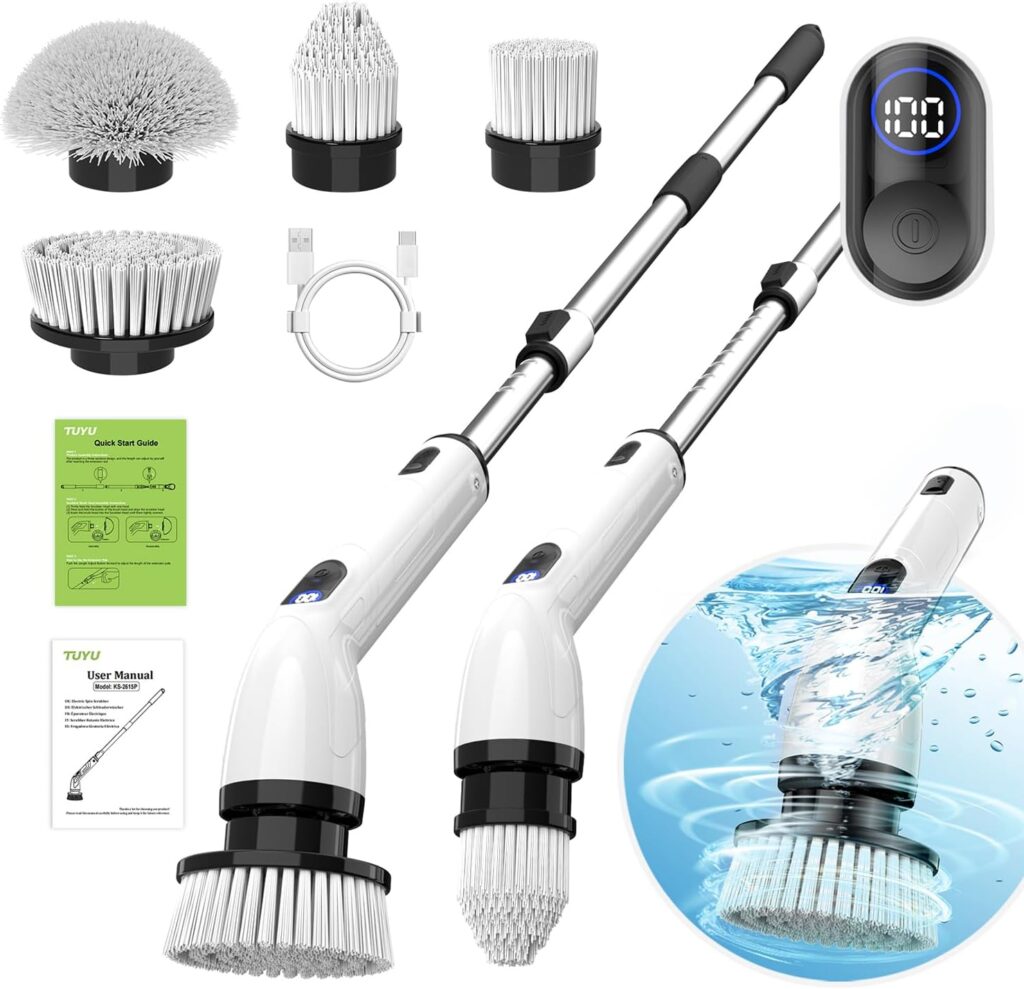 Electric Spin Scrubber with Adjustable Extension Handle